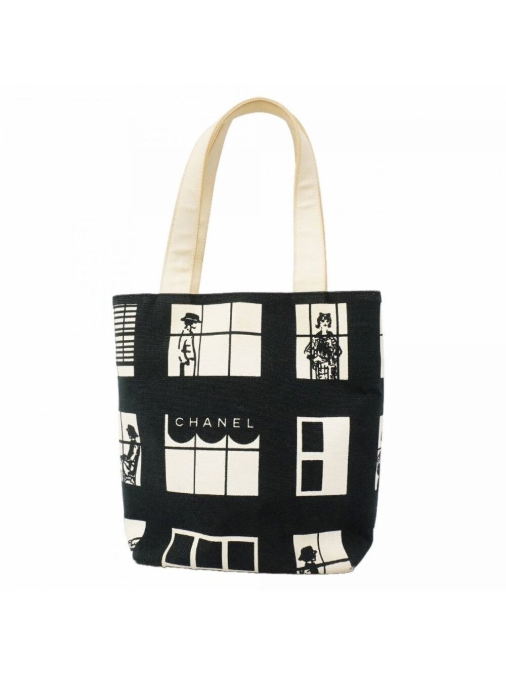 Chanel Tote Canvas Black White Gold